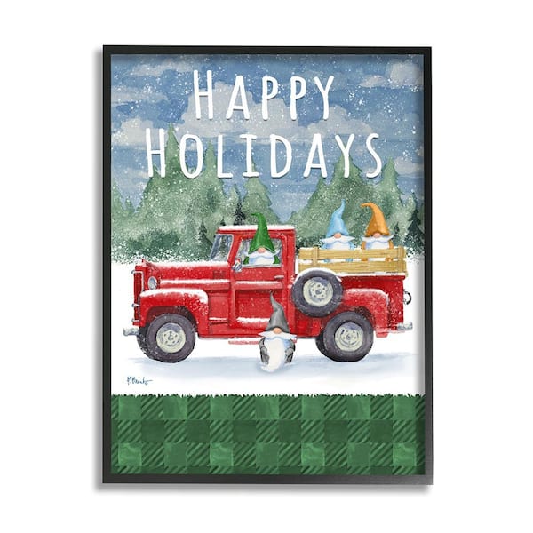 Stupell Industries Happy Holidays Truck by Paul Brent 1-Piece Framed Graphic Print Travel Poster Art Print 30 in. x 24 in.