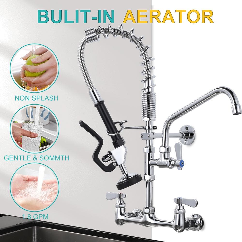 21-Inch Polished Chrome Triple Handle Wall Mount Kitchen Faucet