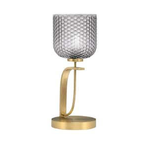 Olympia 18 in. New Age Brass Piano Desk Lamp with Smoke Textured Glass Shade