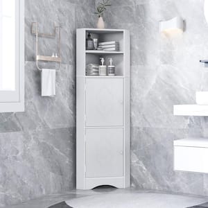 17 in. W x 13 in. D x 61 in. H Corner White Freestanding Linen Cabinet with Doors and Adjustable Shelves