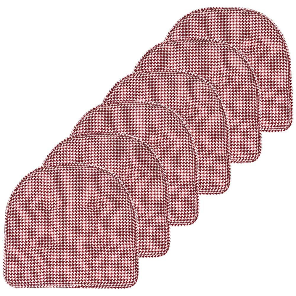 Red Houndstooth Memory Foam Dining Chair Cushions, Set of 6