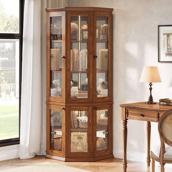 WEERSHUNO Corner Bar Cabinet With Wine Rack - Rustic Brown Home Liquor Storage With Glass Holder