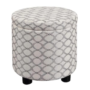 Designs4Comfort Ribbon Pattern Fabric Round Accent Storage Ottoman with Reversible Tray Lid