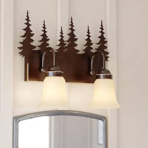 Yosemite 16.75 in. W 2-Light Bronze Rustic Tree Bathroom Vanity Light Fixture