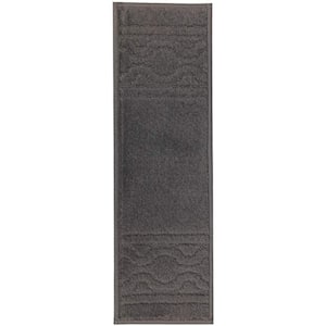 Maximus Trellis Border Gray ​ 7.5 in. x 26 in. Indoor Carpet Stair Tread Cover Slip Resistant Backing (Set of 7)