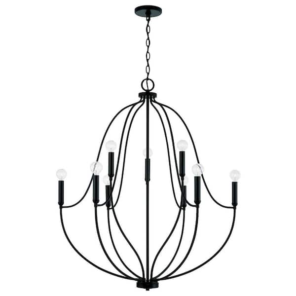 HOMEPLACE LIGHTING Madison 32.5 in. W x 38 in. H 9-Light Chandelier in Matte Black