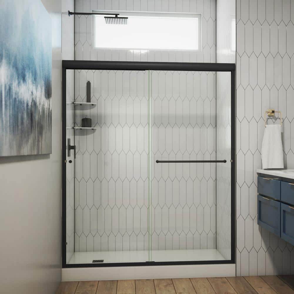Matte Black Semi-Frameless Clear Tempered Glass Shower Door