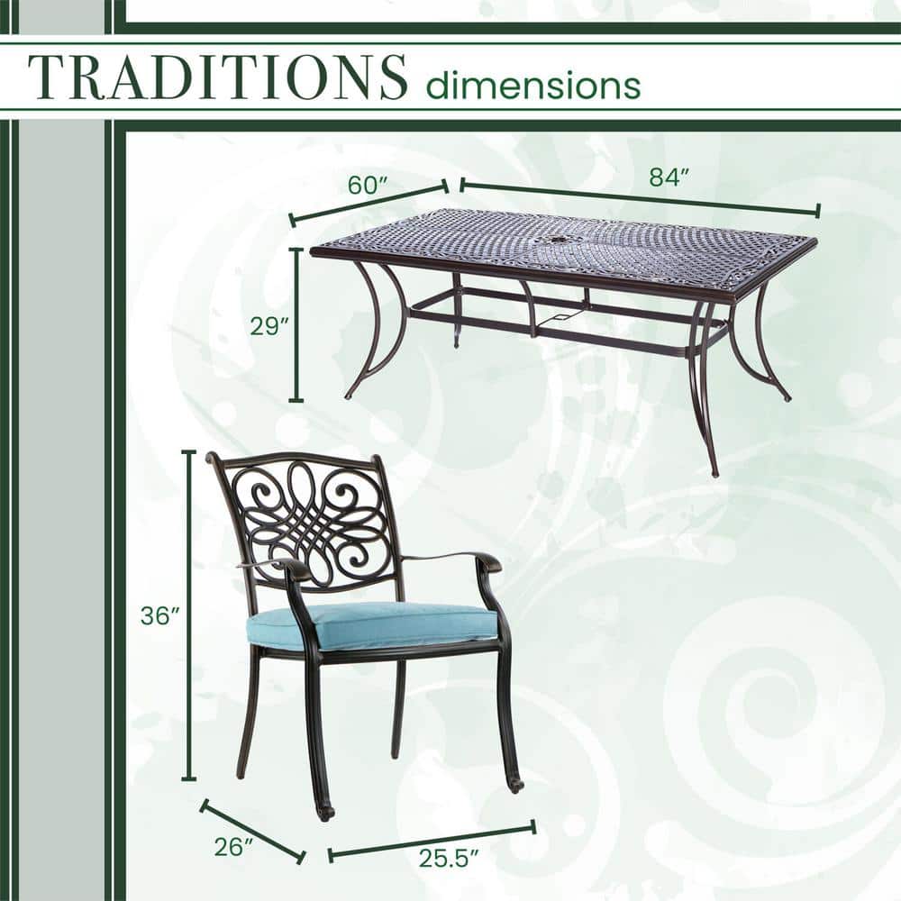 Hanover Traditions Elegant Bronze 11-Piece Outdoor Dining Set with Blue Cushions