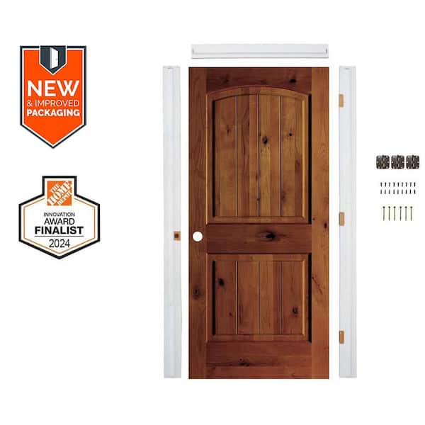 Krosswood Doors Assembly Required 28 in. x 80 in. Alde Right Top Arch VG Red Chestnut Stain Single Interior Door Kit w/Separate Jamb