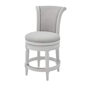Chapman 26 in. Farmhouse White High Back Wood Swivel Counter Stool with Upholstered Gray Seat, 1-Stool