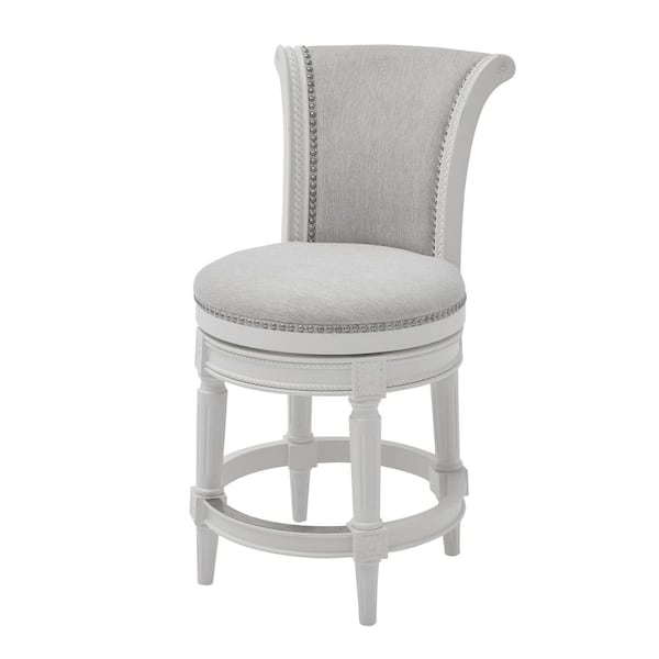NewRidge Home Goods Chapman 26 in. Farmhouse White High Back Wood Swivel Counter Stool with Upholstered Gray Seat, 1-Stool