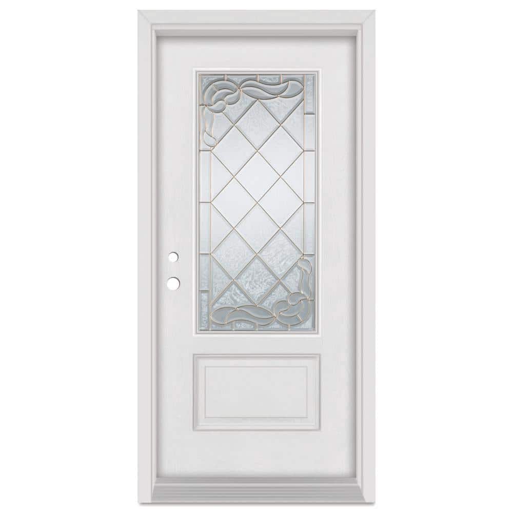 36 in. x 80 in. Art Deco Right-Hand 3/4 Lite Brass Finished Fiberglass Mahogany Woodgrain Prehung Front Door price history on PriceWatchPro