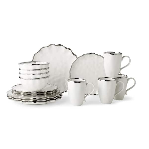 Regency 16-Piece White and Silver Dinnerware Set (Service of 4)
