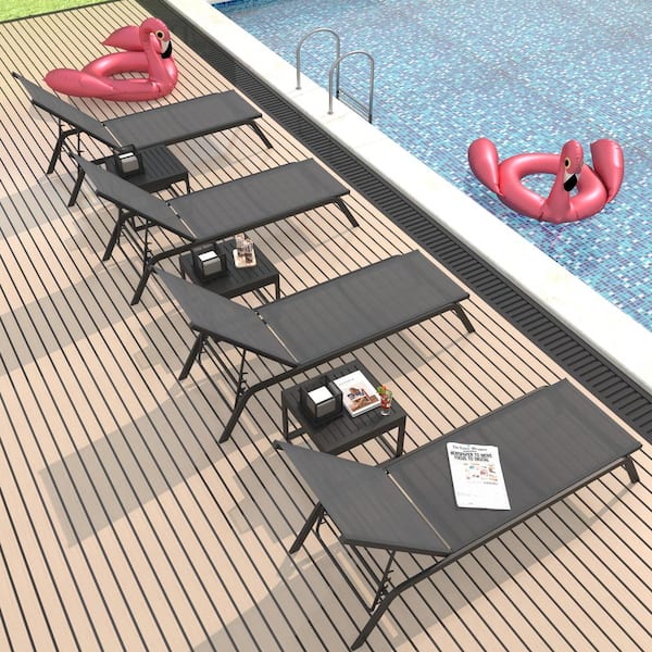 TWT Dark Gray Metal Aluminum Adjustable Outdoor Chaise Lounge (Pack of 4)
