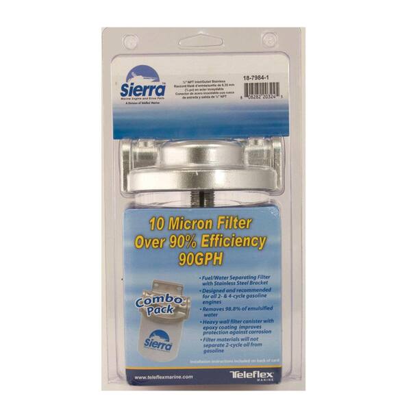 Sierra 10 Micron Stainless Steel Fuel/Water Separator Kit - 1/4 in., Tall