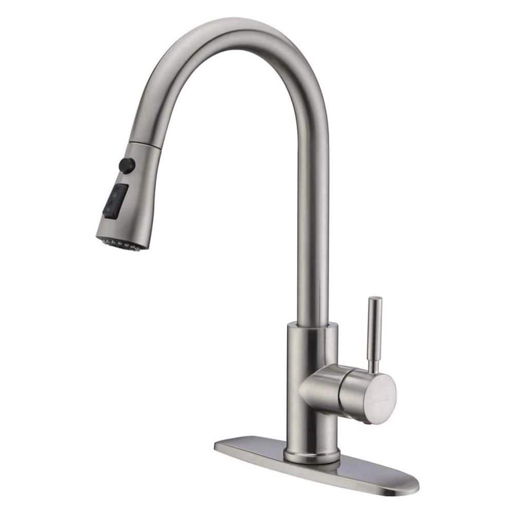 1-Piece Pull Down Faucet with Deck Plate Mount Parts, Brushed Nickel Stainless Steel Single Handle 360 Swivel Faucet price history on PriceWatchPro