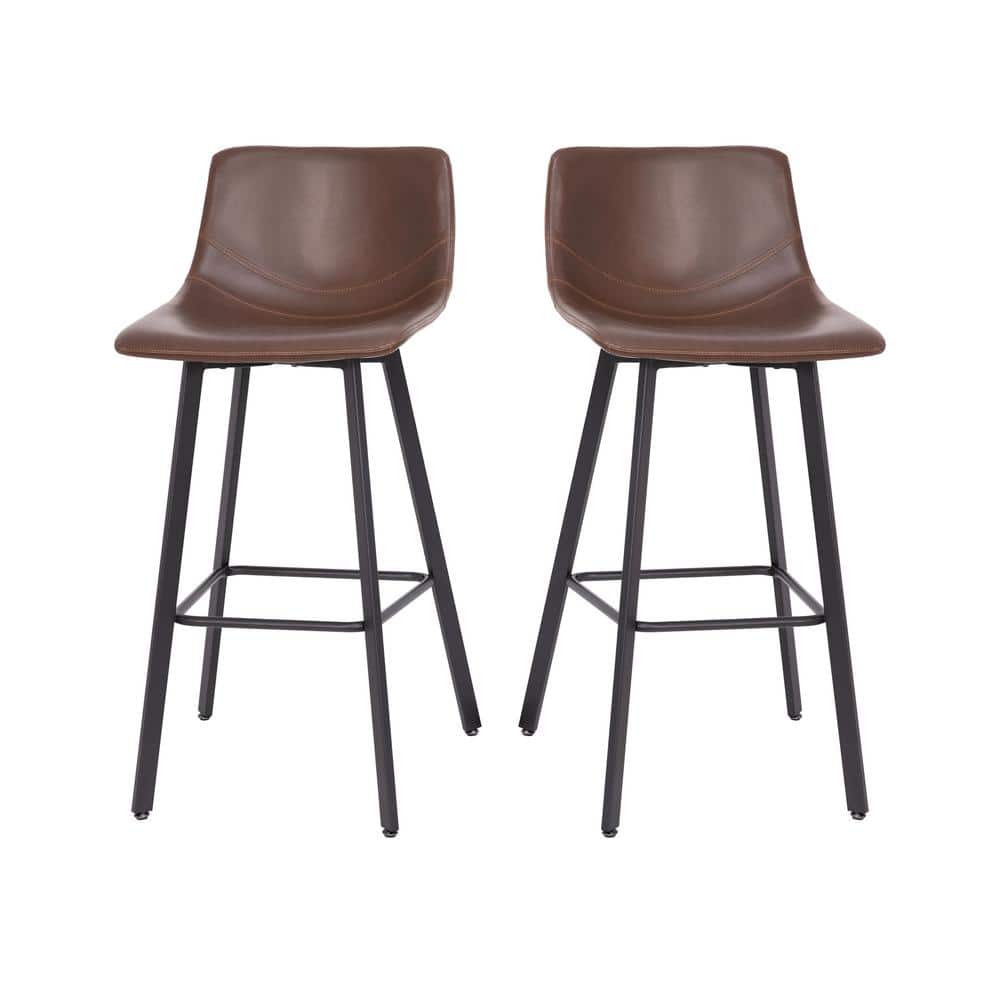 Chocolate Brown Faux Leather Counter Stools with Metal Frame, Set of 2