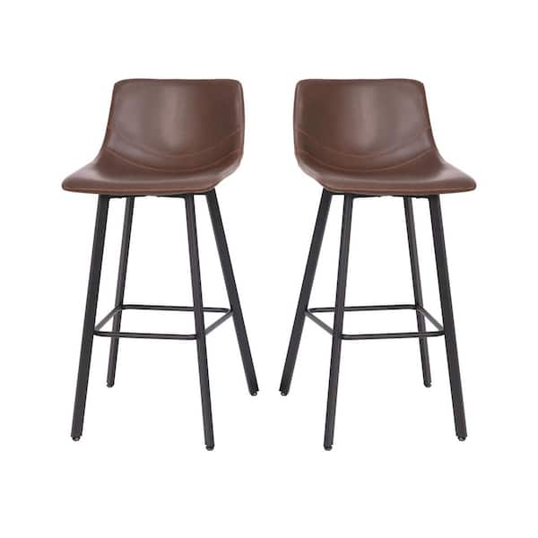 Carnegy Avenue 37 in. Chocolate Brown LeatherSoft/Black Low Metal Bar Stool with Leather/Faux Leather Seat