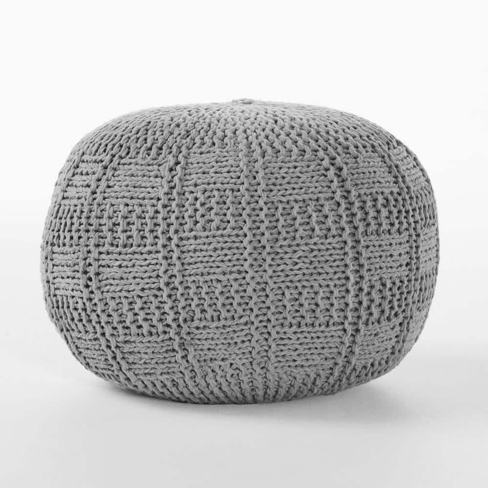 Beautiful Modern Refreshing Grey Cozy Knit Weave Handcrafted Pouf on Throw 