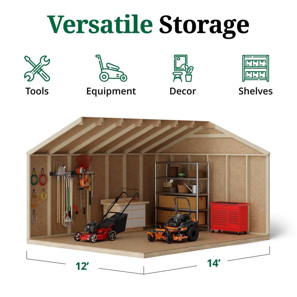 12x14 Gray Wood Gable Storage Shed Kit with Windows