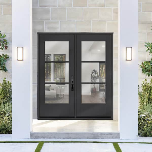 Legacy 72 in. x 80 in. Icon 3L Modern Clear Glass Black LHIS Painted Fiberglass Retro Patio Door w/6"Jamb