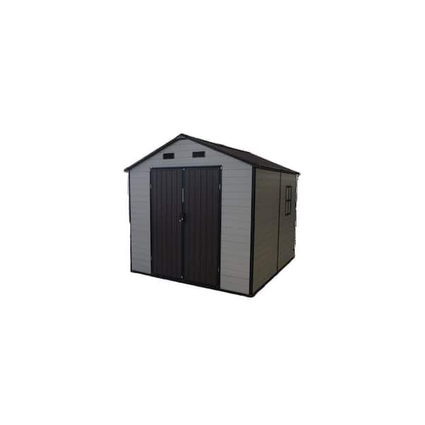 8 ft. W x 8 ft. D Resin Storage Shed with Windows, Aluminum Frame & Floor Tools Shed, White+Brown (64 sq. ft.)