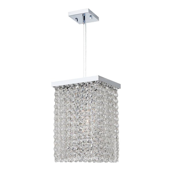 Worldwide Lighting Prism 1-Light Polished Chrome Mini Pendant with Clear Crystal
