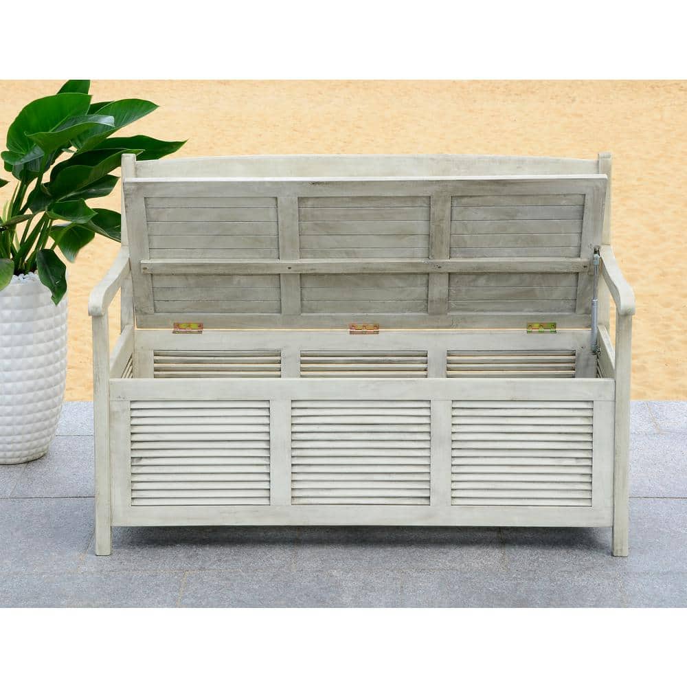 Distressed White Acacia Outdoor Storage Bench