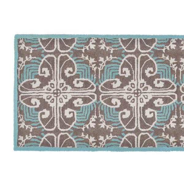 Art Deco Classic Rectangular Hearth Rug, 56 Inch Long, Turquoise