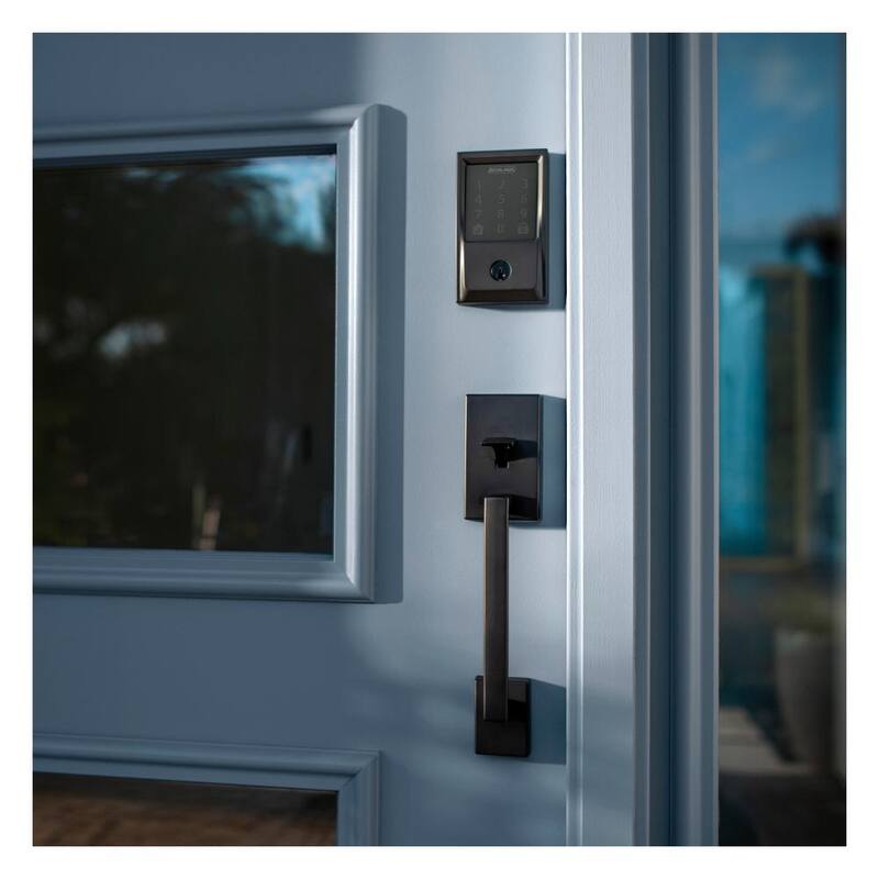 Century Encode Smart Wifi Deadbolt Door Lock with Alarm and Latitude Lever Handleset in Matte Black