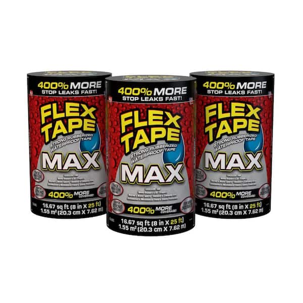 FLEX SEAL FAMILY OF PRODUCTS Flex Tape MAX Black 8 in. x 25 ft. Strong Rubberized Waterproof Tape (3-Pack)