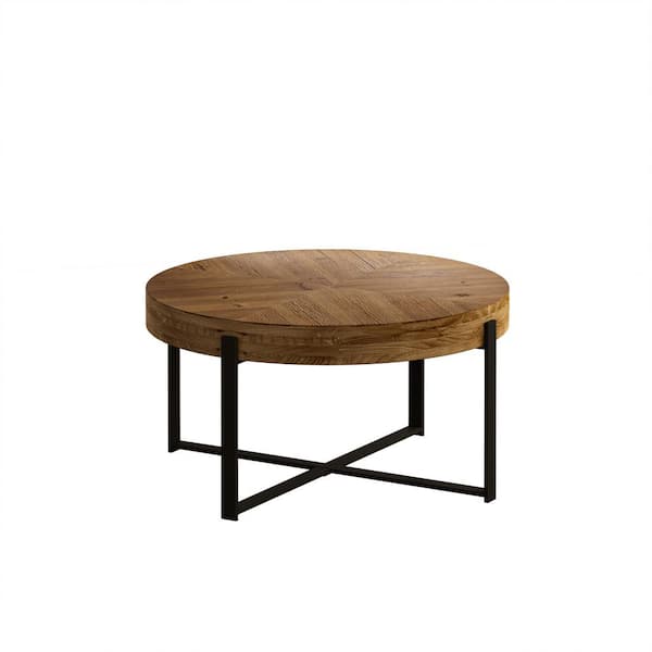 Unbranded 33.8 in. Modern Black Round Wood Coffee Table with Metal Legs Base for Living Room