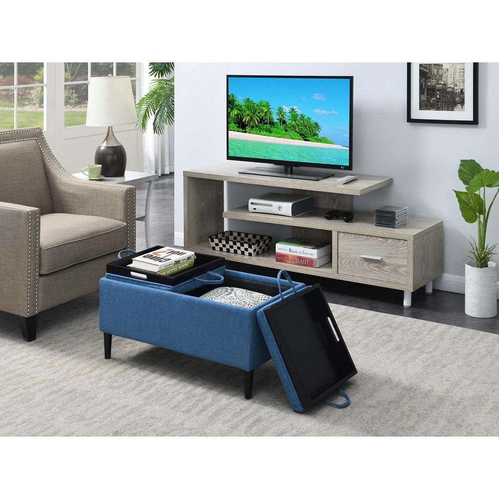Designs4Comfort Soft Blue Fabric Storage Ottoman with Reversible Trays