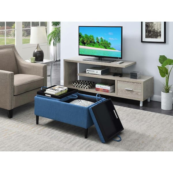 Convenience Concepts Designs4Comfort Soft Blue Fabric Storage Ottoman with Reversible Trays