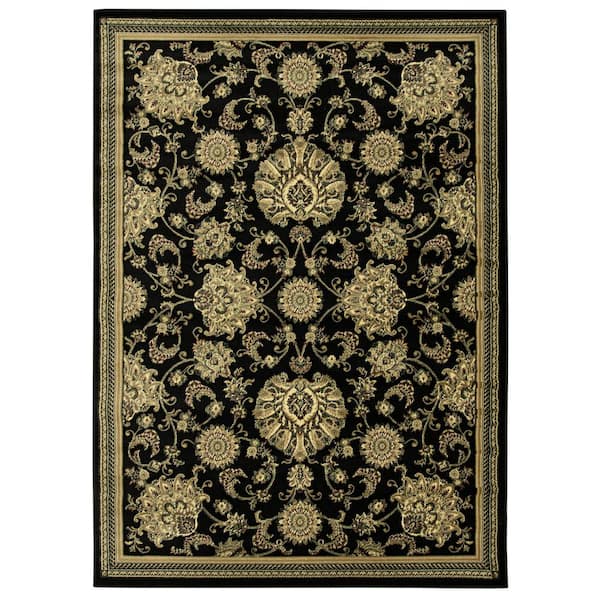Unbranded Castello Black 3 ft. x 5 ft. Traditional Floral Scroll Area Rug