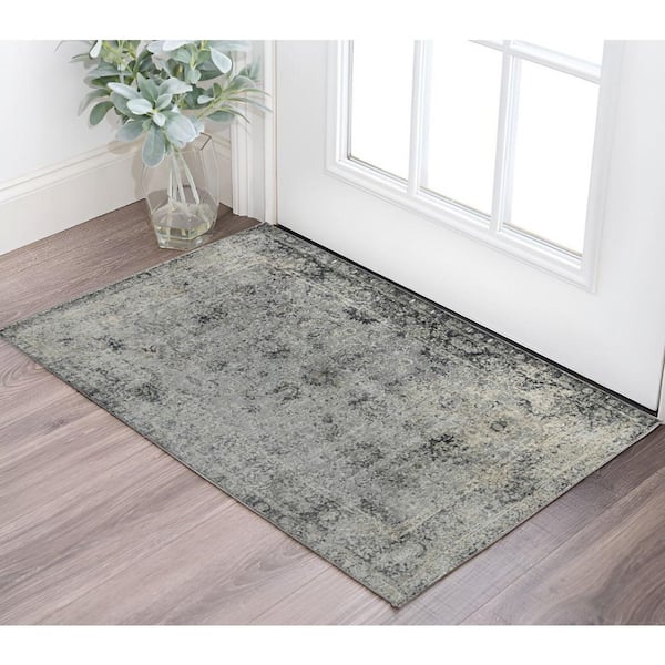 2 ft. x 3 ft. Gray And Black Floral Medallion Area Rug
