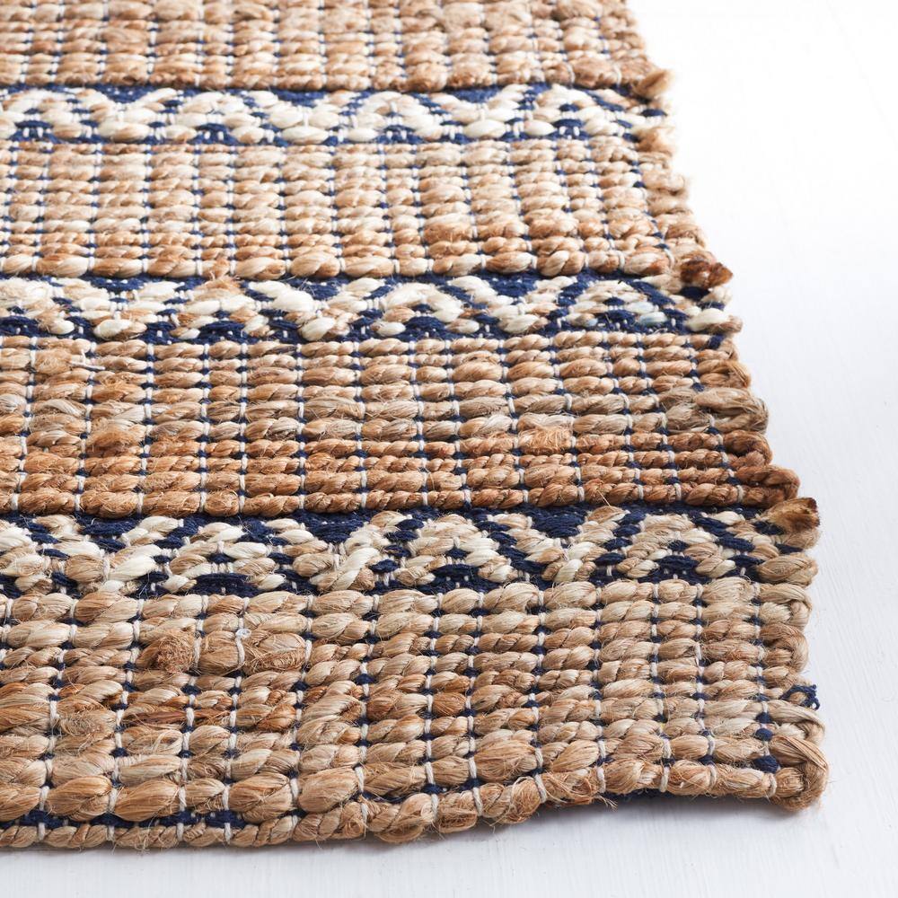 Navy and Natural Flat Woven Cotton Area Rug, 8' x 10'