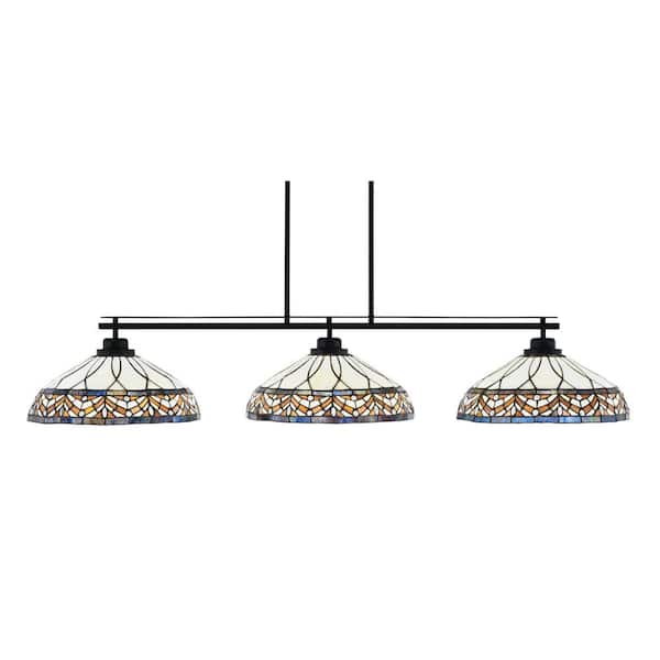 Unbranded Monroe 3-Light Billiard Light, Round Fitter, Matte Black Finish, 16 in. Royal Merlot Art Glass