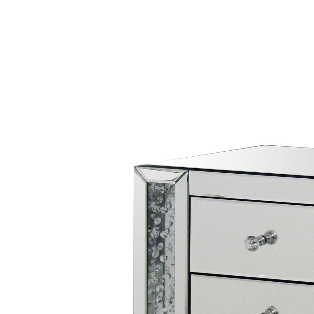 Round Mirrored Wood and Glass Accent Table with Storage