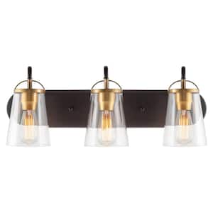 Voltaire 23.75 in. 3-Lights Black with Gold/Warm Brass Accents Farmhouse Bathroom Vanity Light