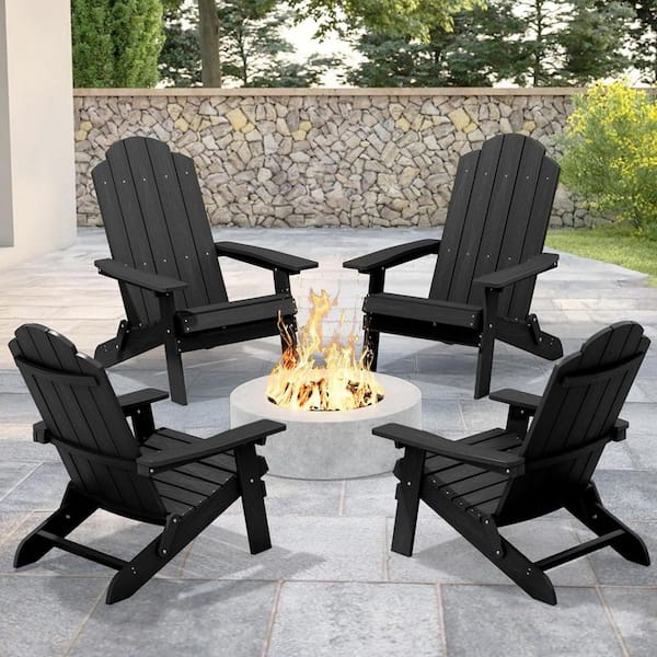 Mximu Black Plastic Outdoor Patio Folding Adirondack Chair (4-Pack