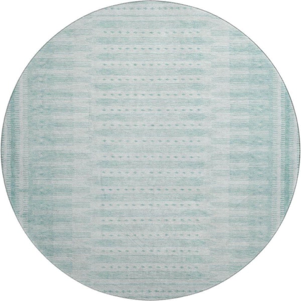 Mayfield Premium Machine Washable Abstract AMF1917 Turquoise 8 ft. x 8 ft. Round Rug