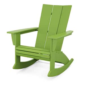 Modern Curveback Lime HDPE Plastic Adirondack Outdoor Rocking Chair