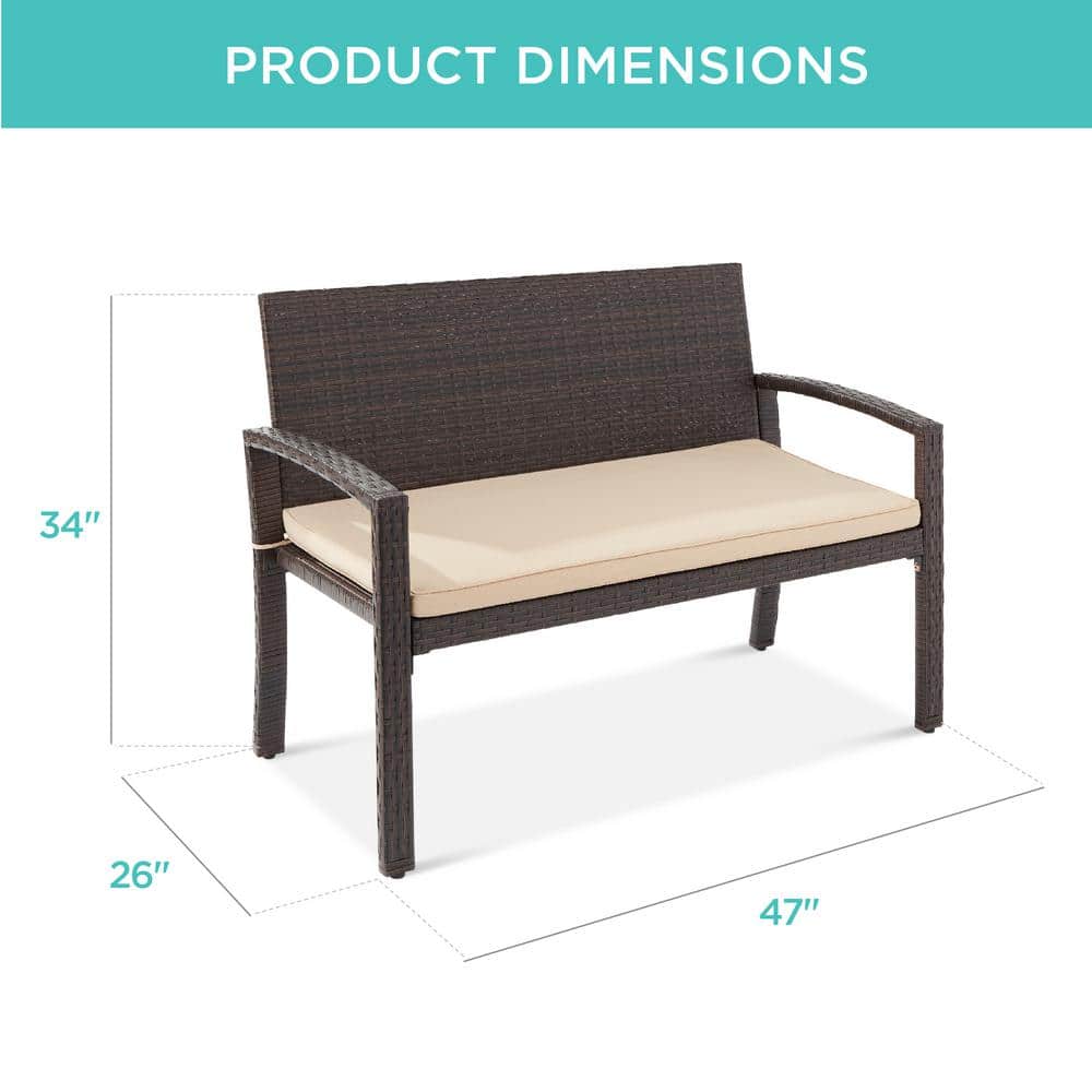 Curved Backrest Weather-Resistant Wicker 2-Person Patio Bench - Brown/Tan