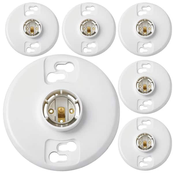 6-PIece E26 Medium Base Ceiling Light Sockets White Phenolic Bulb Socket for Incandescent Fluorescent CFL Lamp