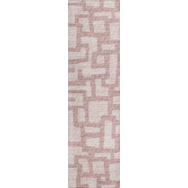 Addison Rugs Yuma Beige 2 ft. 3 in. x 7 ft. 6 in. Geometric Indoor/Outdoor Washable Area Rug