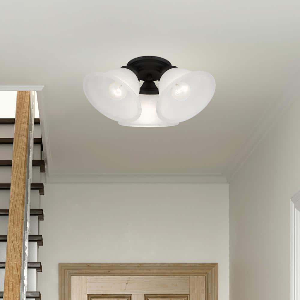 Wynnewood Black Glass 3-Light Flush Mount Ceiling Fixture
