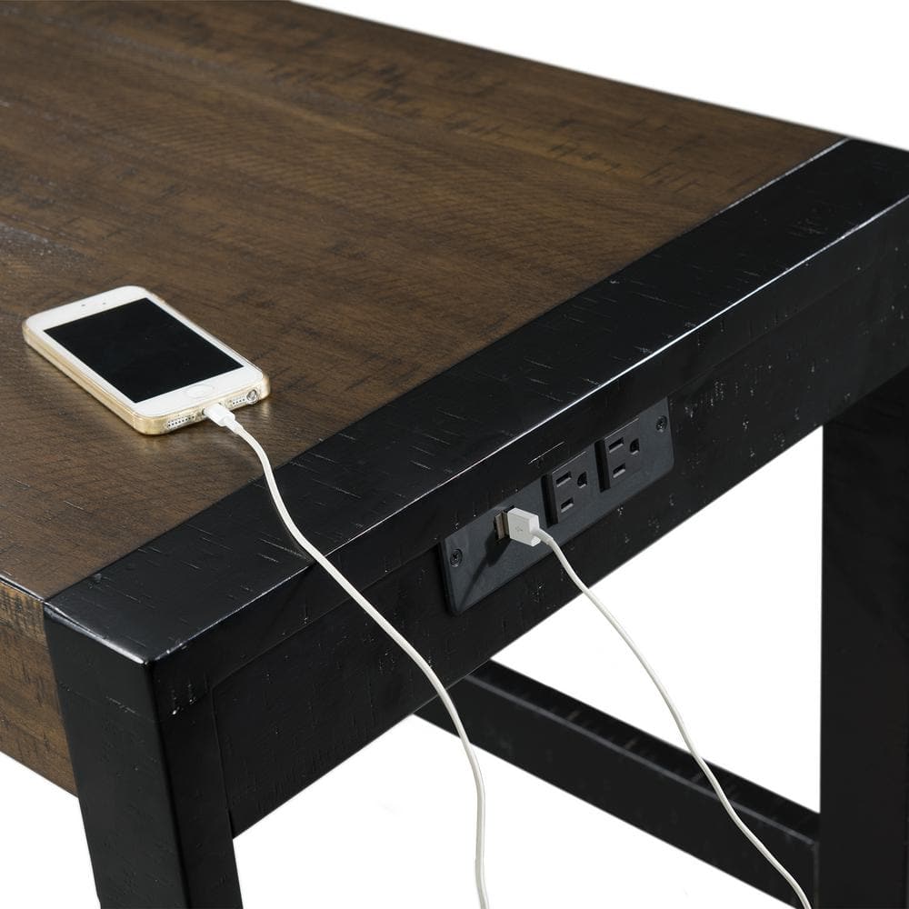 Enrico 60'' Black and Brown Transitional Bar Table Set with USB Ports