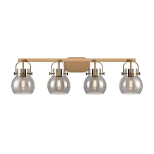 Pilaster II Sphere 36.5 in. 4-Light Brushed Brass Vanity Light with Glass Shade