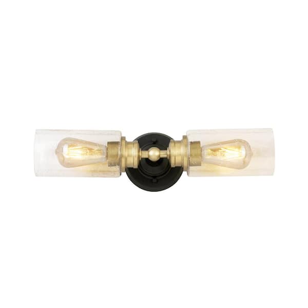 Luminosa 6 in. 2-Light Aged Brass Vanity Light with Clear Seeded Glass Shade, Display